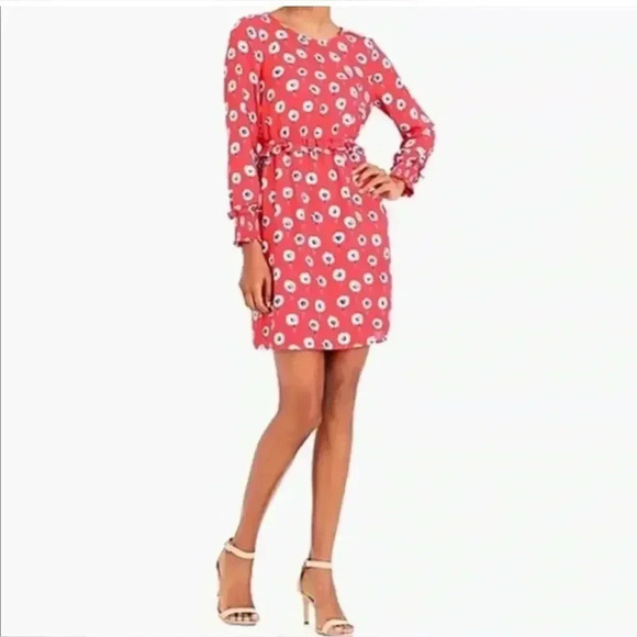 J Crew Dandelion Print Long Sleeve Dress Womens 2 Ruffle Elastic Cuff & Waist - Picture 3 of 15